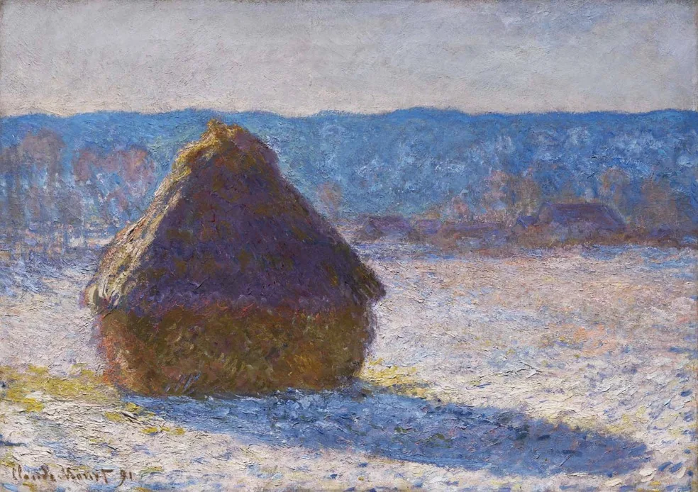 Grainstacks in the Morning, Snow Effect — Rolled Canvas